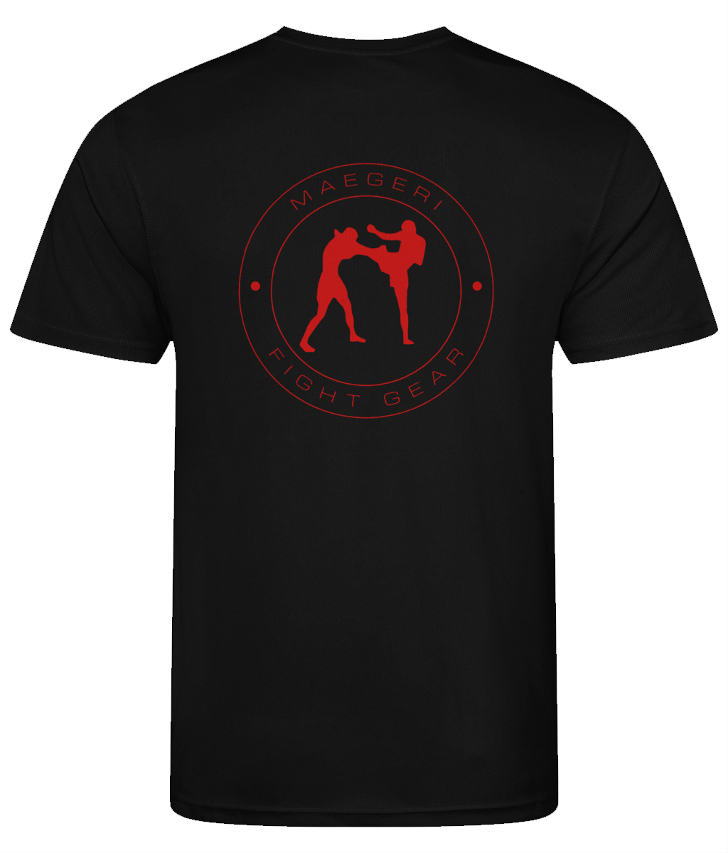Maegeri Fight Gear T-shirt Red on Black back