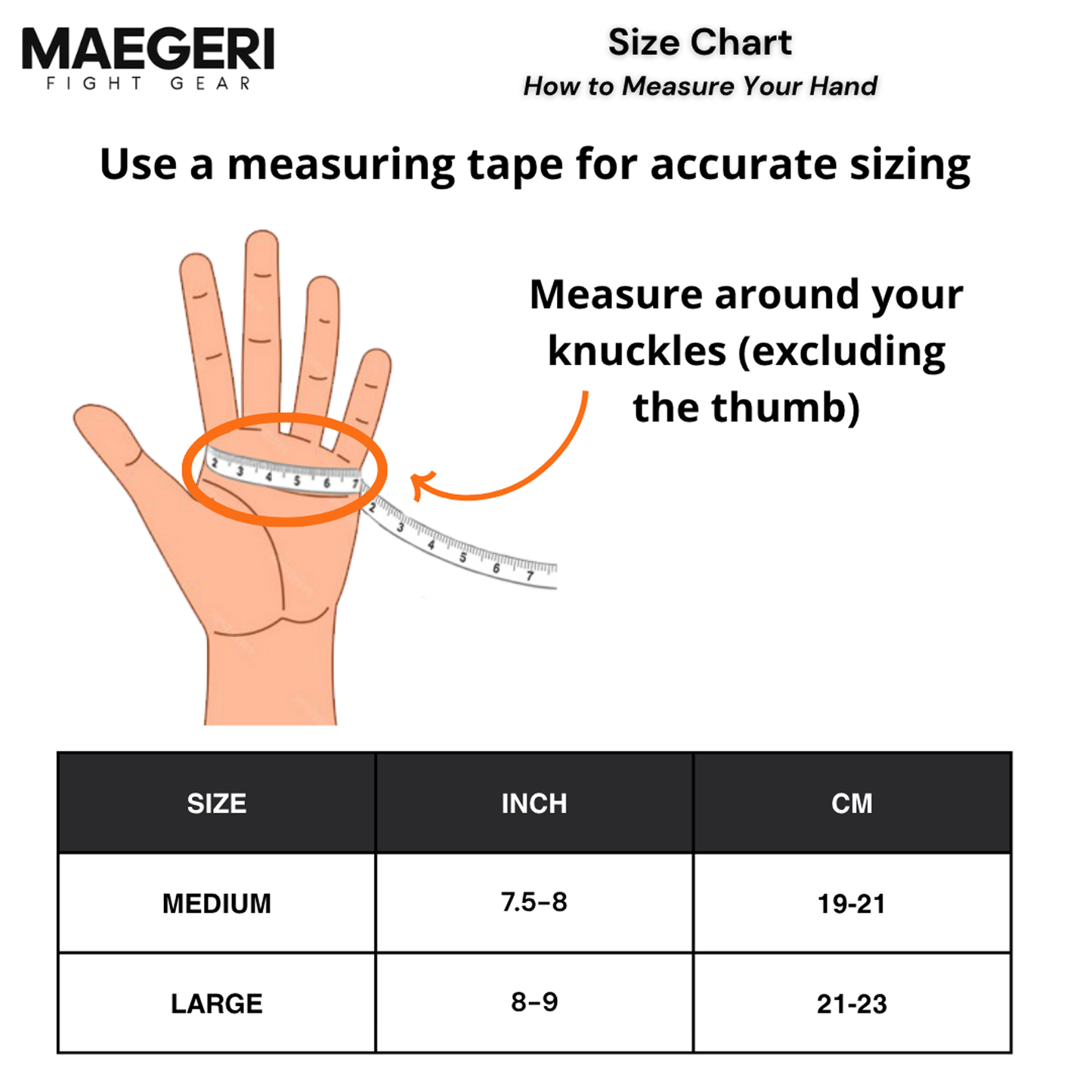 Maegeri MMM Gloves Athenix 1 size chart
