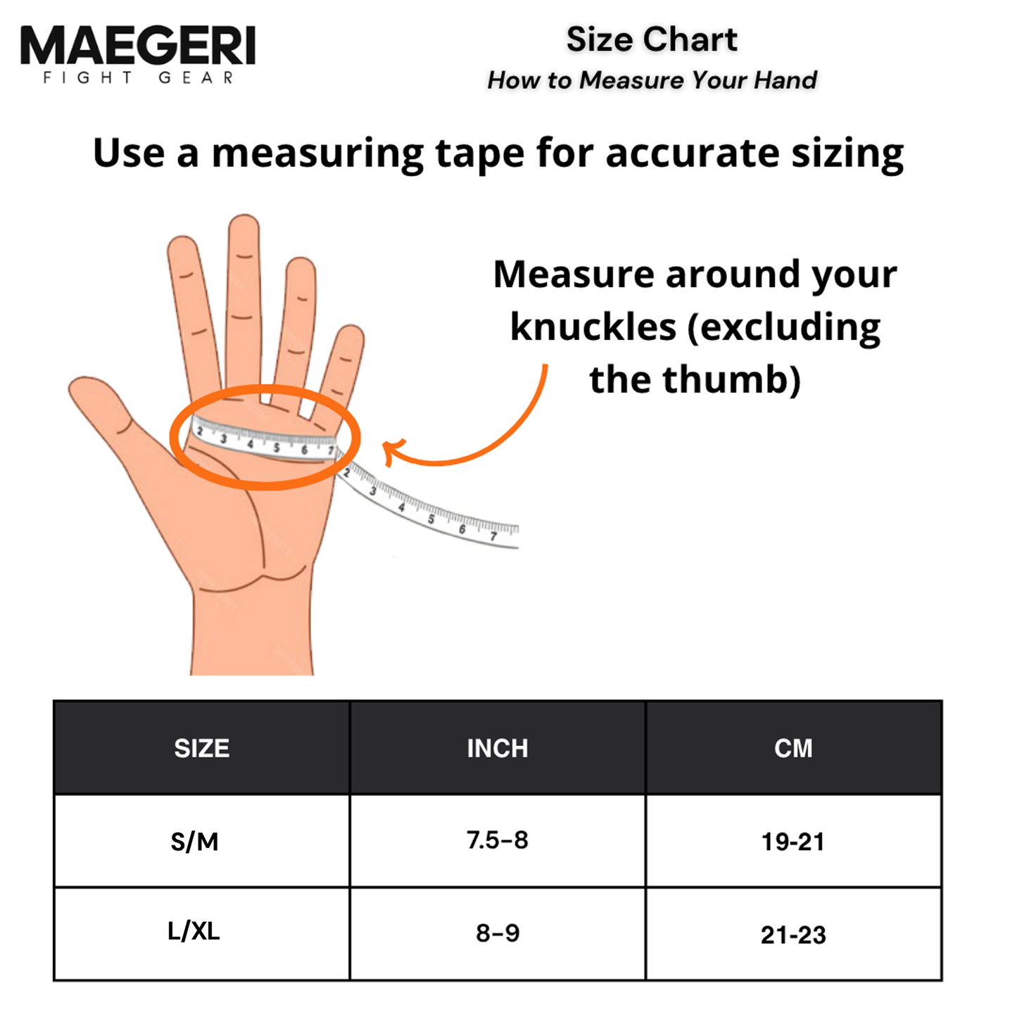 Maegeri MMM Gloves Athenix 1 size chart